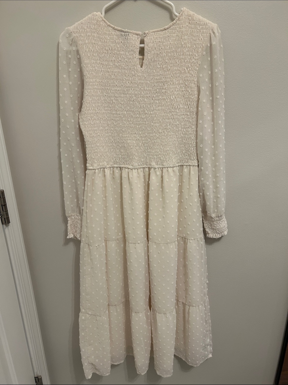 White Smocked Tiered Midi Dress - Picture 5 of 5